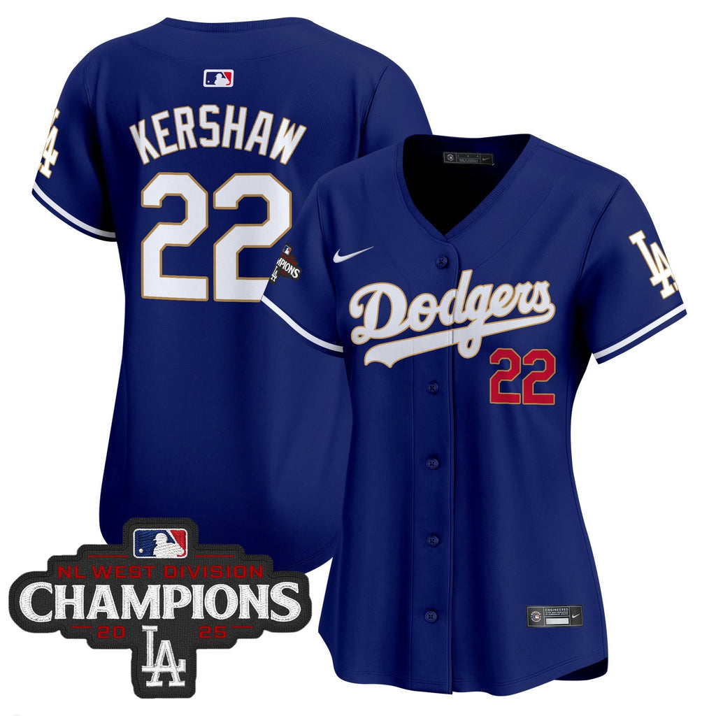 Women's LAD 2025 NL West Division Champions Patch Gold Trim Vapor Premier Limited Jersey - Stitched