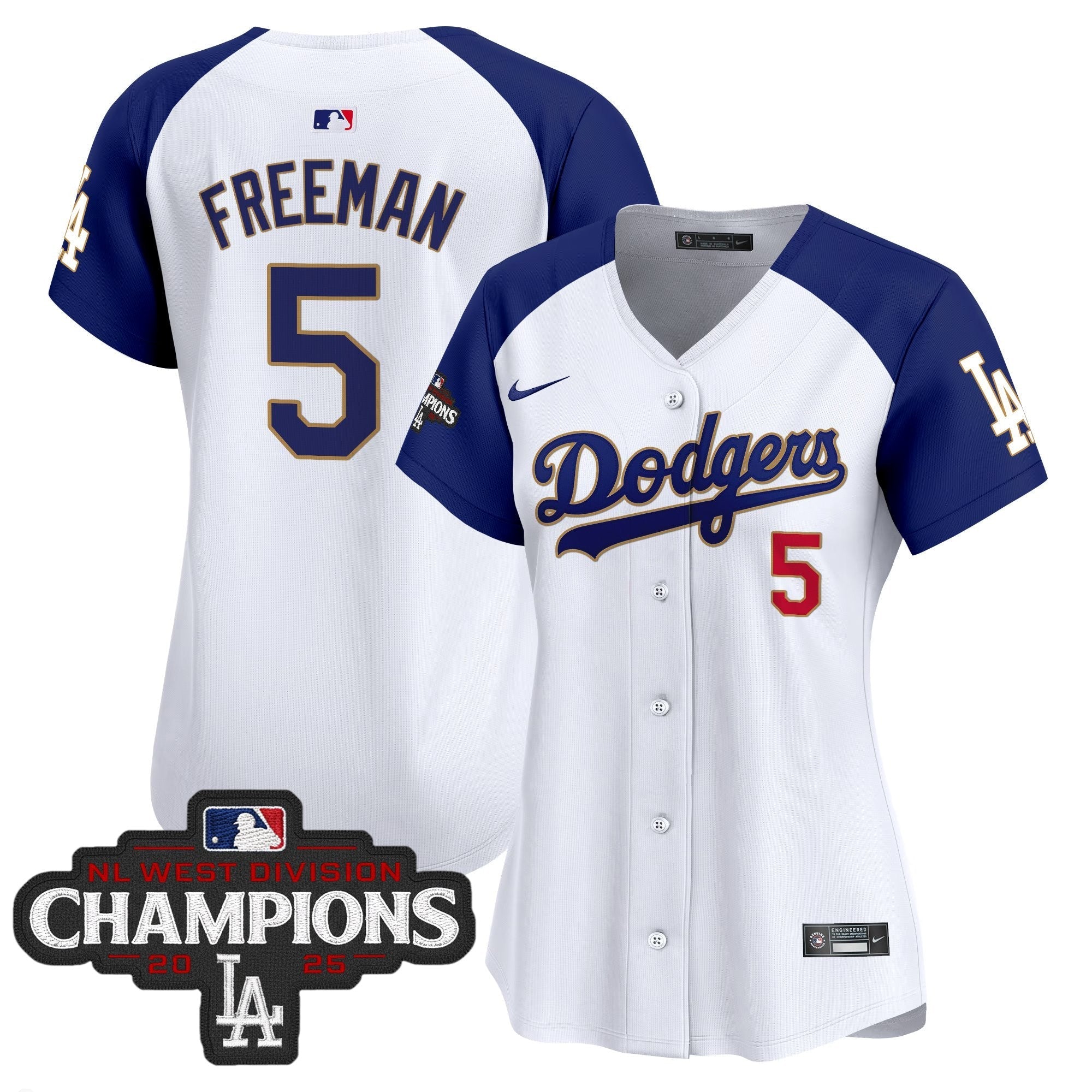 Women's LAD 2025 NL West Division Champions Patch Gold Trim Vapor Premier Limited Jersey - Stitched