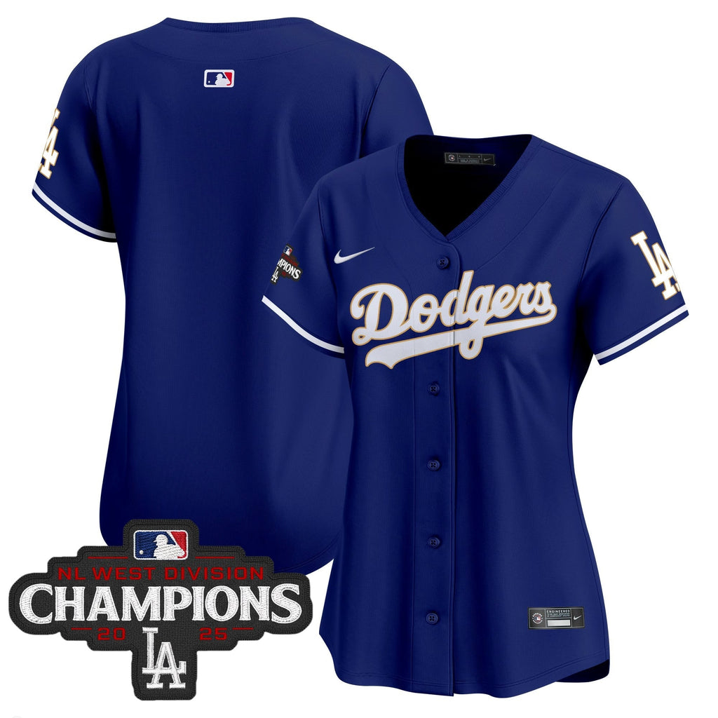 Women's LAD 2025 NL West Division Champions Patch Gold Trim Vapor Premier Limited Jersey - Stitched