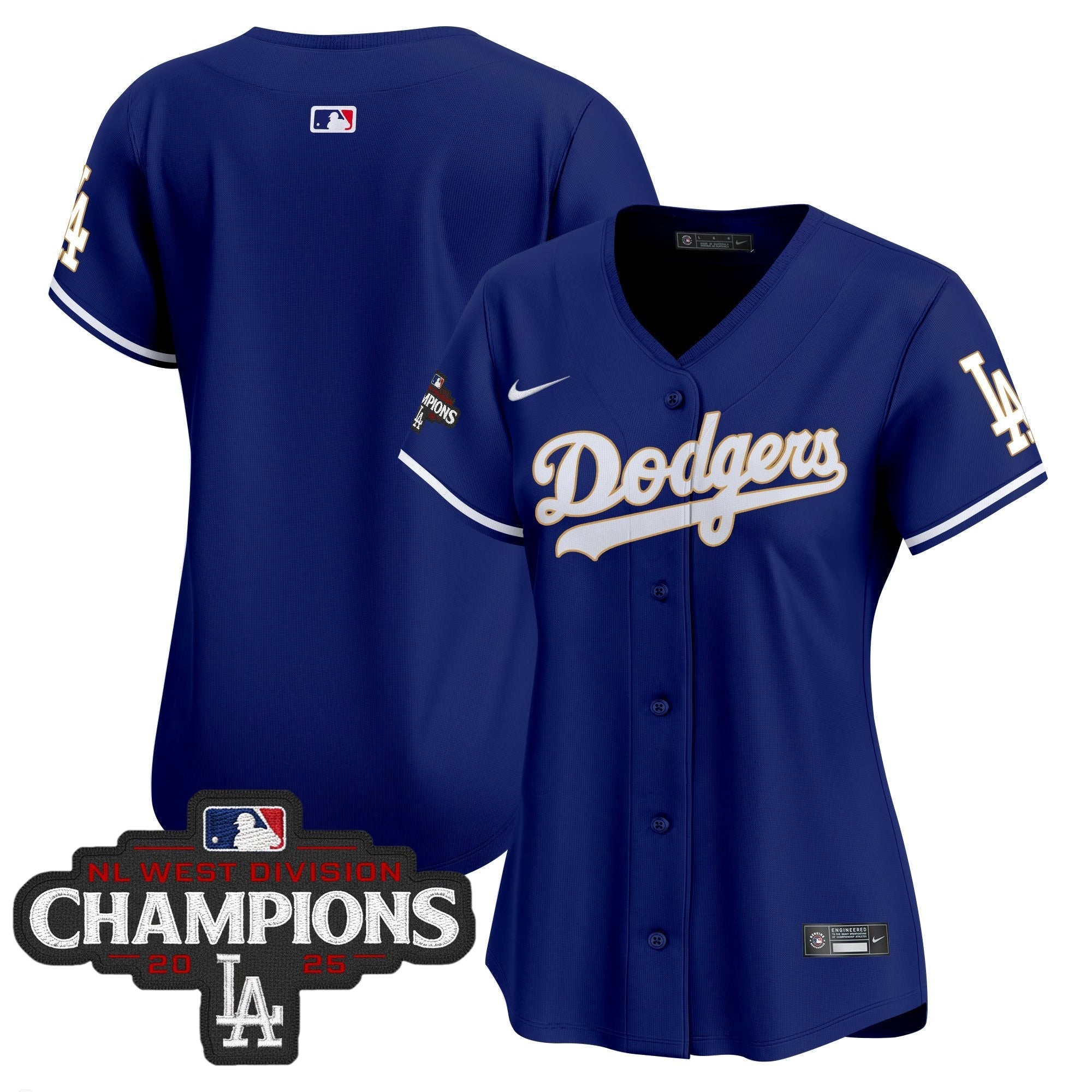 Women's LAD 2025 NL West Division Champions Patch Gold Trim Vapor Premier Limited Jersey - Stitched