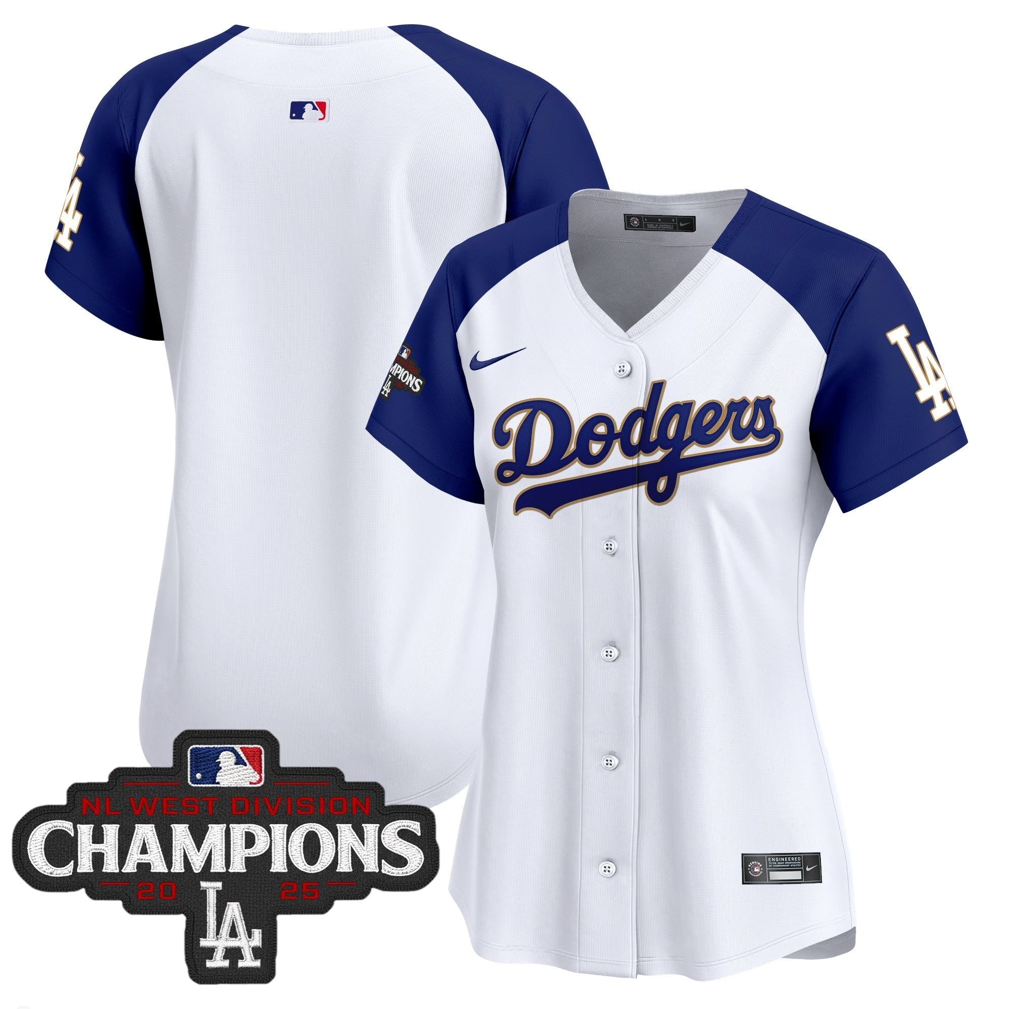 Women's LAD 2025 NL West Division Champions Patch Gold Trim Vapor Premier Limited Jersey - Stitched