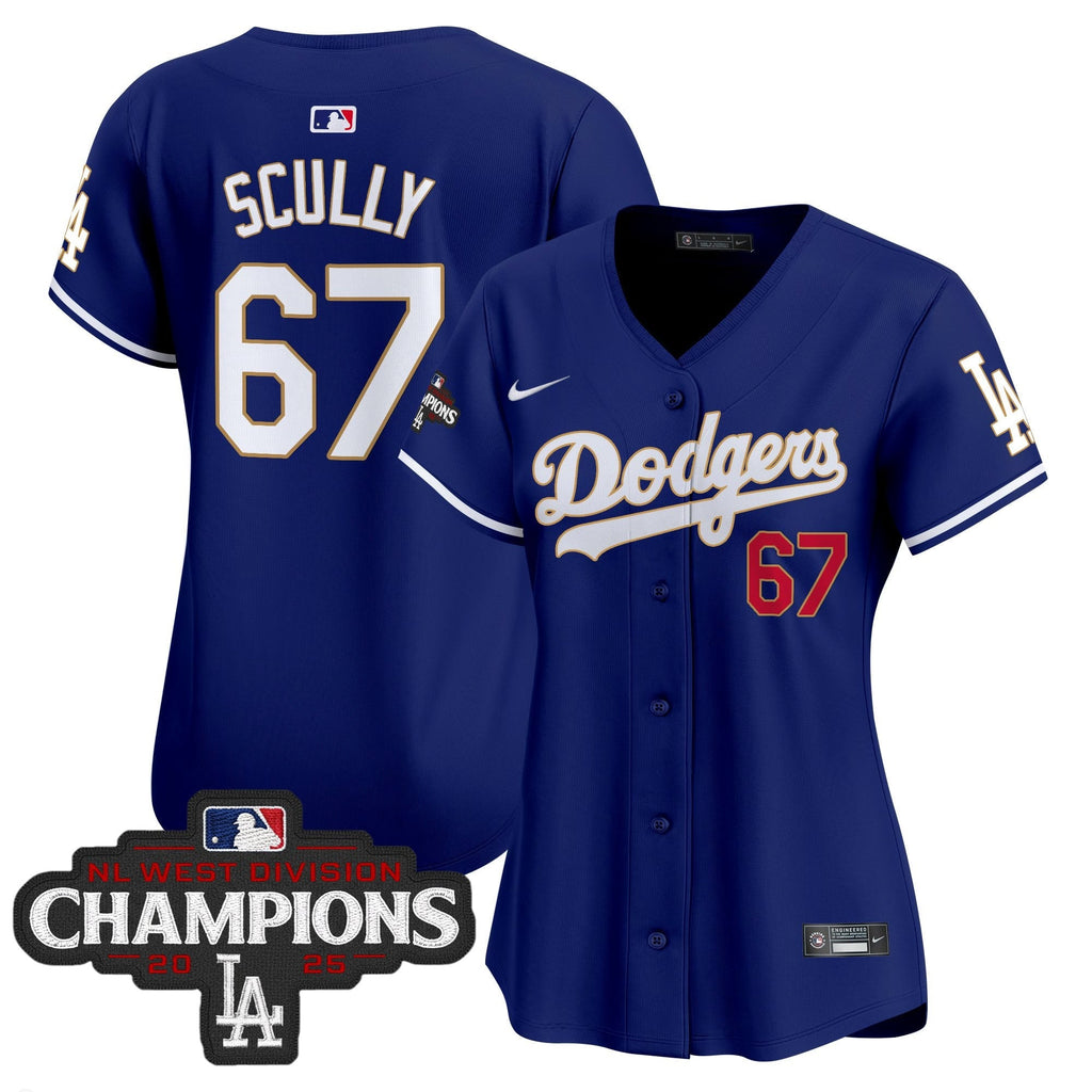 Women's LAD 2025 NL West Division Champions Patch Gold Trim Vapor Premier Limited Jersey - Stitched