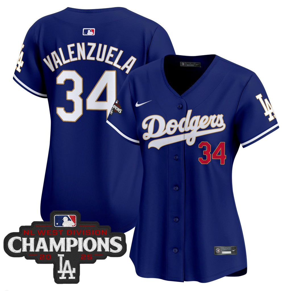 Women's LAD 2025 NL West Division Champions Patch Gold Trim Vapor Premier Limited Jersey - Stitched