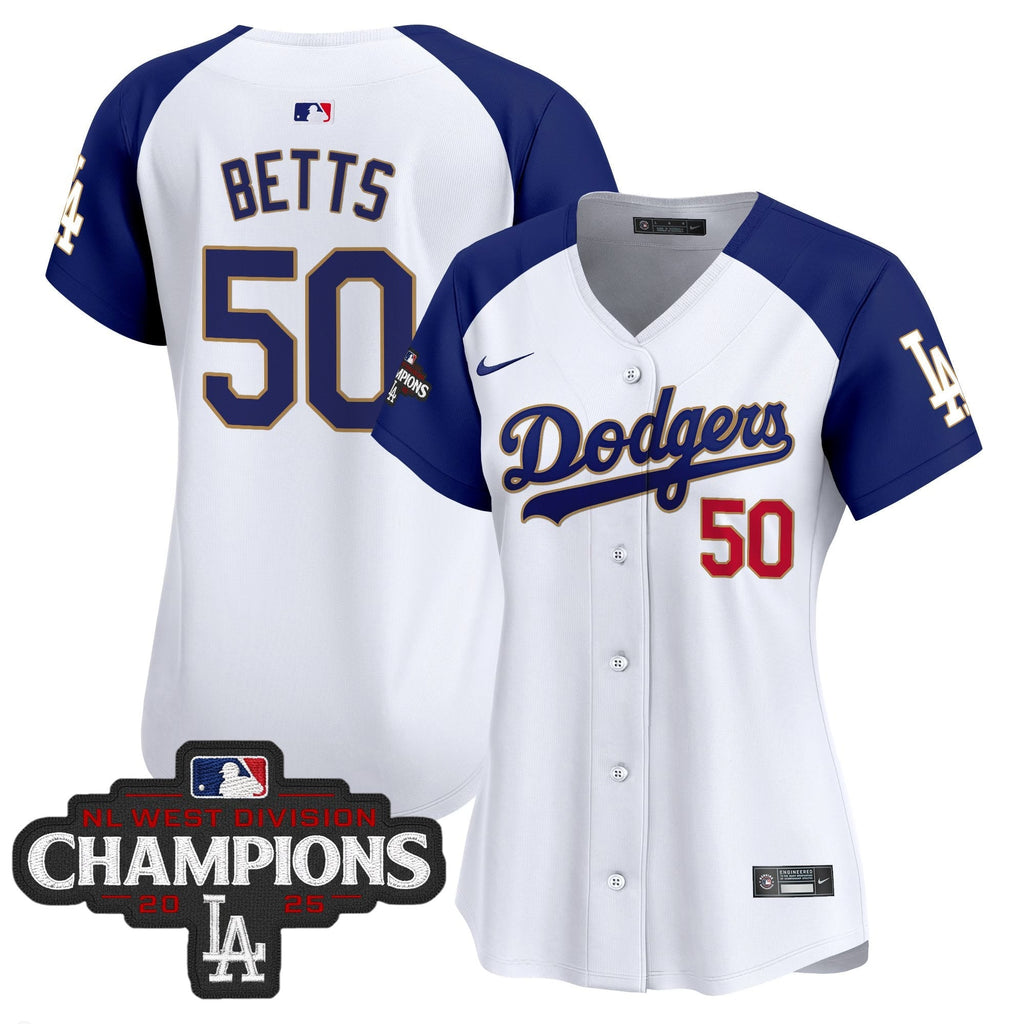 Women's LAD 2025 NL West Division Champions Patch Gold Trim Vapor Premier Limited Jersey - Stitched