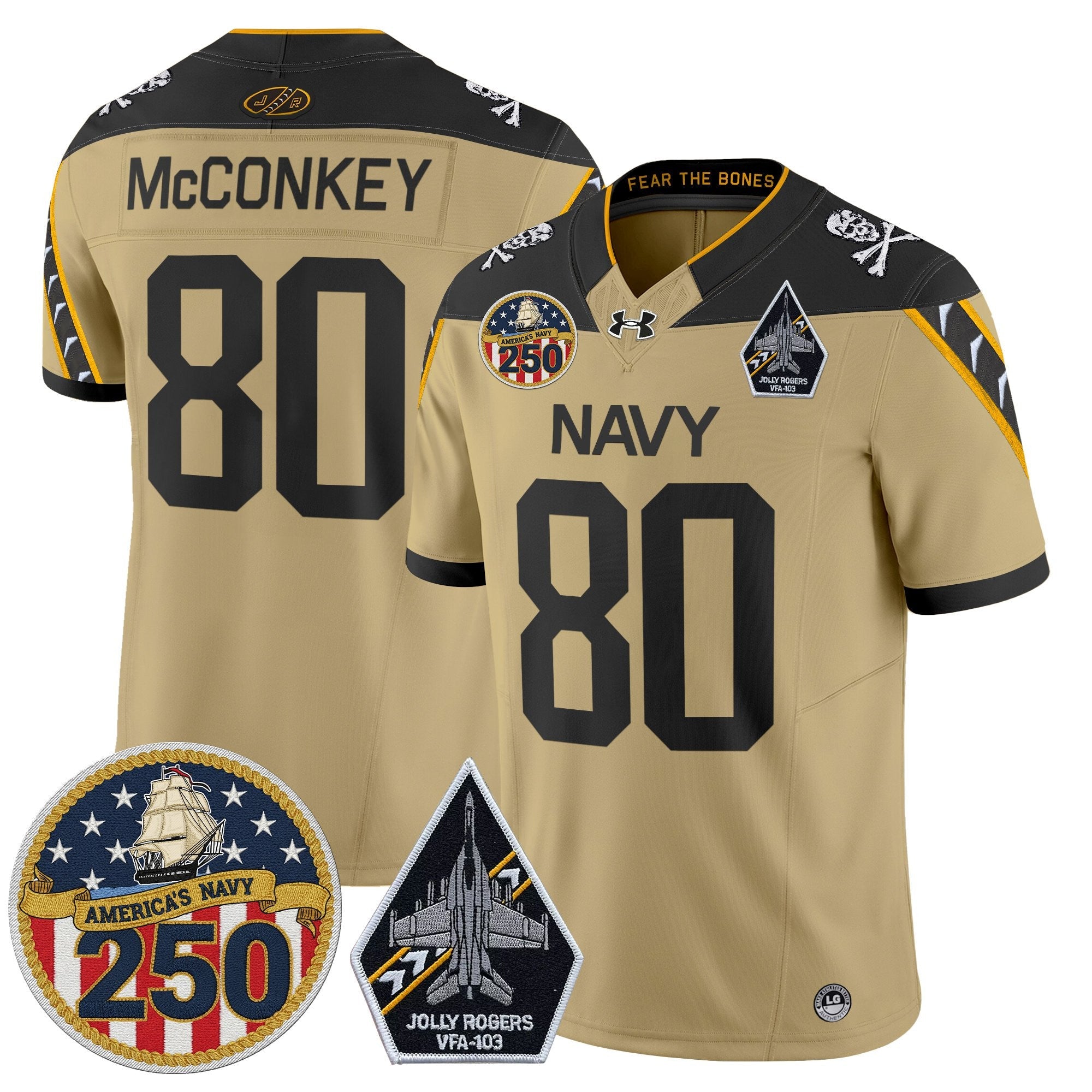 Navy Midshipmen 'Jolly Rogers Edition' Vapor Limited Jersey - 250th Anniversary Patch - Stitched