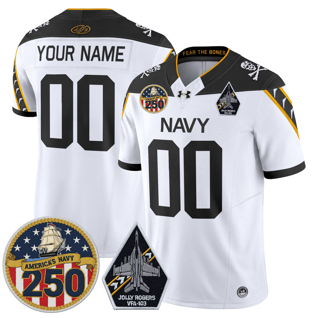 Navy Midshipmen 'Jolly Rogers Edition' Vapor Limited Custom Jersey - 250th Anniversary Patch - Stitched