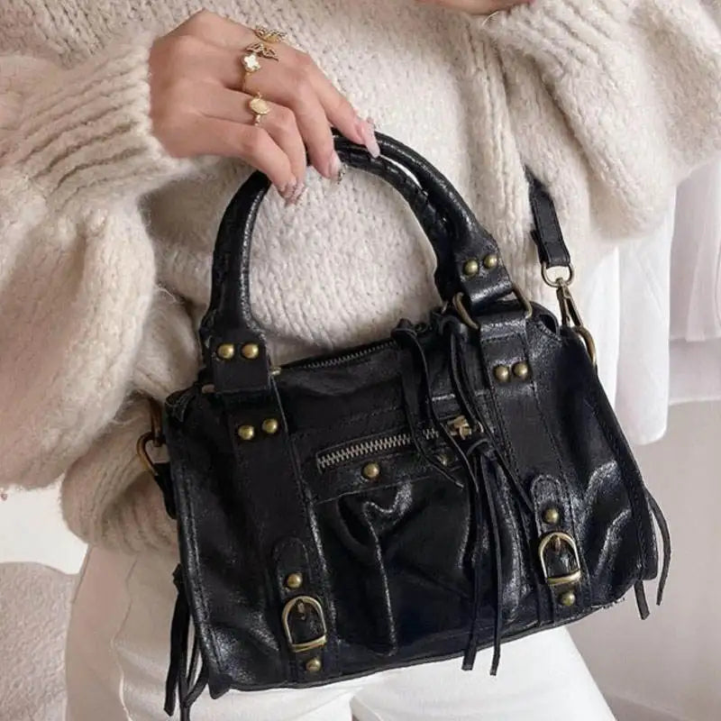 SHELKSBAG City Fashion Studs Bags Woman Travel Handbags Outdoor High-capacity Designer Single Shoulder Motorcycle Crossbody Bag