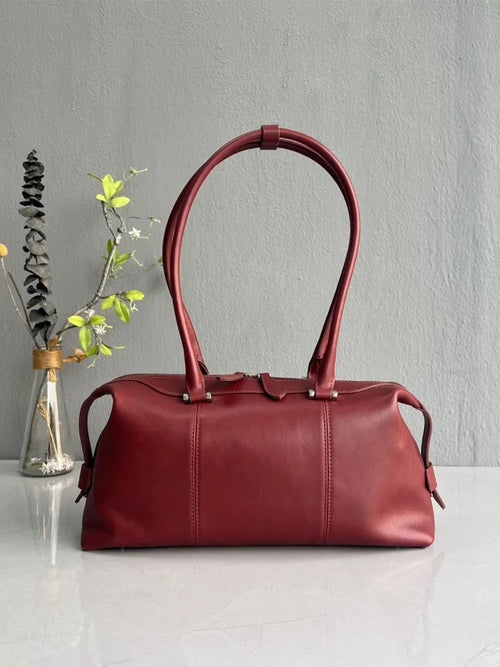 Elegant Womens Fashion Vintage Office Zipper Genuine Leather Tote Handbag Designer Casual Ladies SIngle Shoulder Underarm Bags