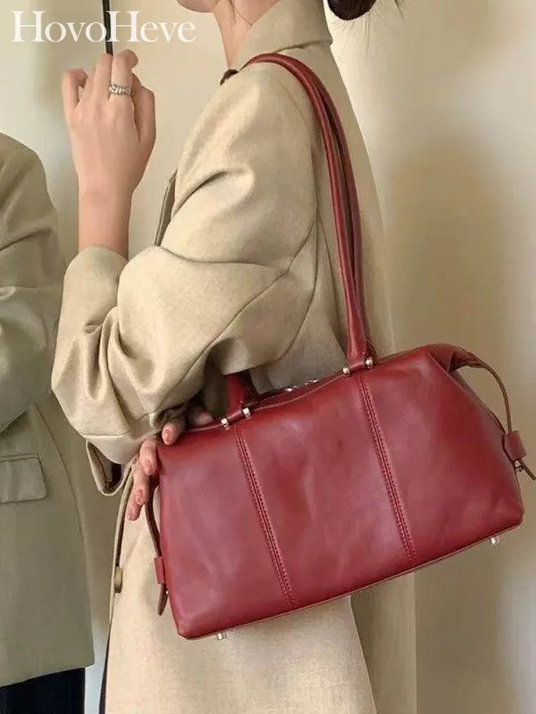 Elegant Womens Fashion Vintage Office Zipper Genuine Leather Tote Handbag Designer Casual Ladies SIngle Shoulder Underarm Bags